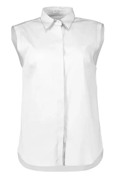Brunello Cucinelli Shiny Trim Sleeveless Shirt | Thumbnail 1 Brunello Cucinelli Shiny Trim Sleeveless Shirt | Thumbnail 1