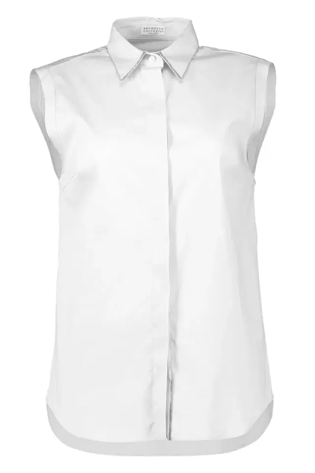 Brunello Cucinelli Shiny Trim Sleeveless Shirt