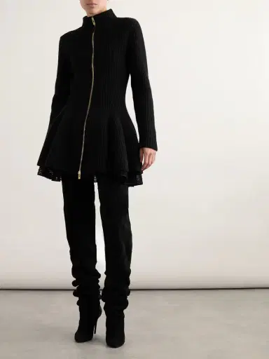 Alaïa Ribbed Wool And Cashmere-blend Peplum Cardigan | Thumbnail 2