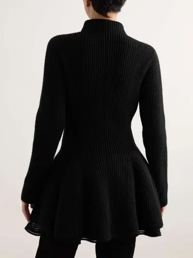 Alaïa Ribbed Wool And Cashmere-blend Peplum Cardigan | Thumbnail 3