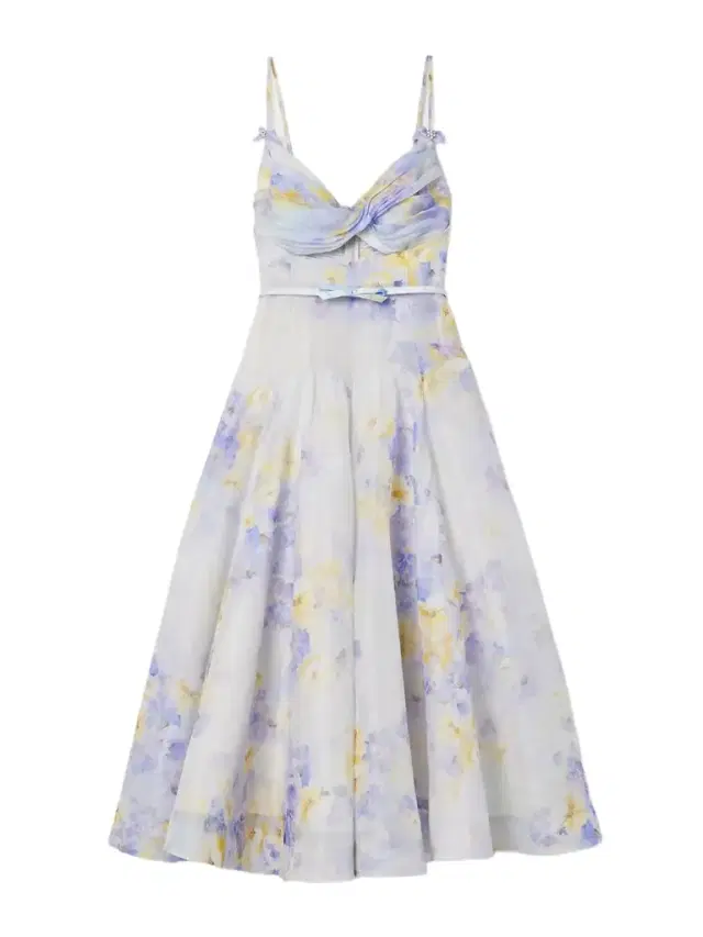 Crush Belted Twist-front Embellished Floral-print Linen And Silk-blend Organza Midi Dress