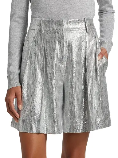 Michael Kors Collection Women's Sequined Pleated Shorts - Pearl Silver | Thumbnail 3 Michael Kors Collection Women's Sequined Pleated Shorts - Pearl Silver | Thumbnail 3