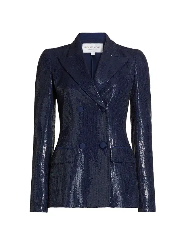 Women's Sequined Double-Breasted Blazer - Maritime