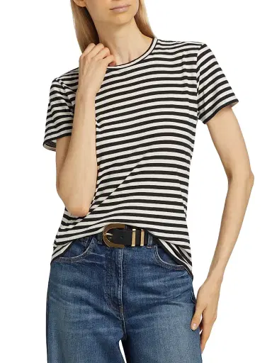 Nili Lotan Women's Mariela Striped Cotton T-Shirt - Black Ivory Stripe - Size Large | Thumbnail 3