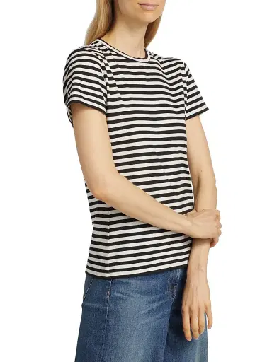 Nili Lotan Women's Mariela Striped Cotton T-Shirt - Black Ivory Stripe - Size Large | Thumbnail 4