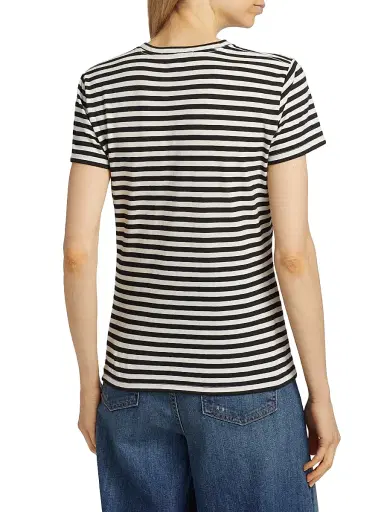 Nili Lotan Women's Mariela Striped Cotton T-Shirt - Black Ivory Stripe - Size Large | Thumbnail 5