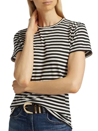 Nili Lotan Women's Mariela Striped Cotton T-Shirt - Black Ivory Stripe - Size Large | Thumbnail 6