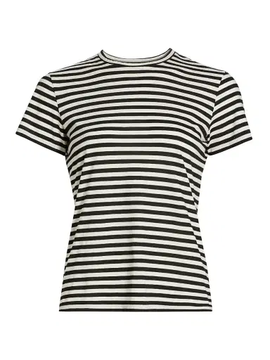Nili Lotan Women's Mariela Striped Cotton T-Shirt - Black Ivory Stripe - Size Large | Thumbnail 1