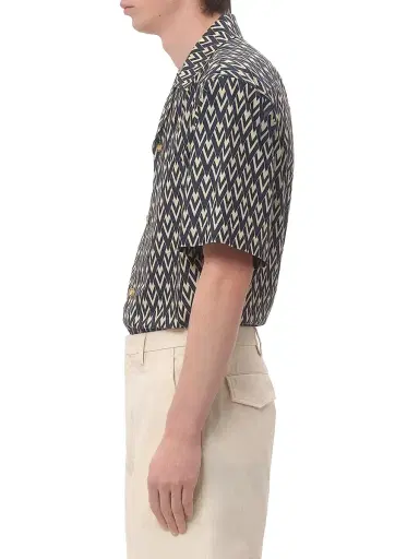 Valentino Garavani Men's Cotton Popeline Bowling Shirt with Toute La V Print | Thumbnail 3