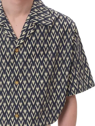 Valentino Garavani Men's Cotton Popeline Bowling Shirt with Toute La V Print | Thumbnail 6
