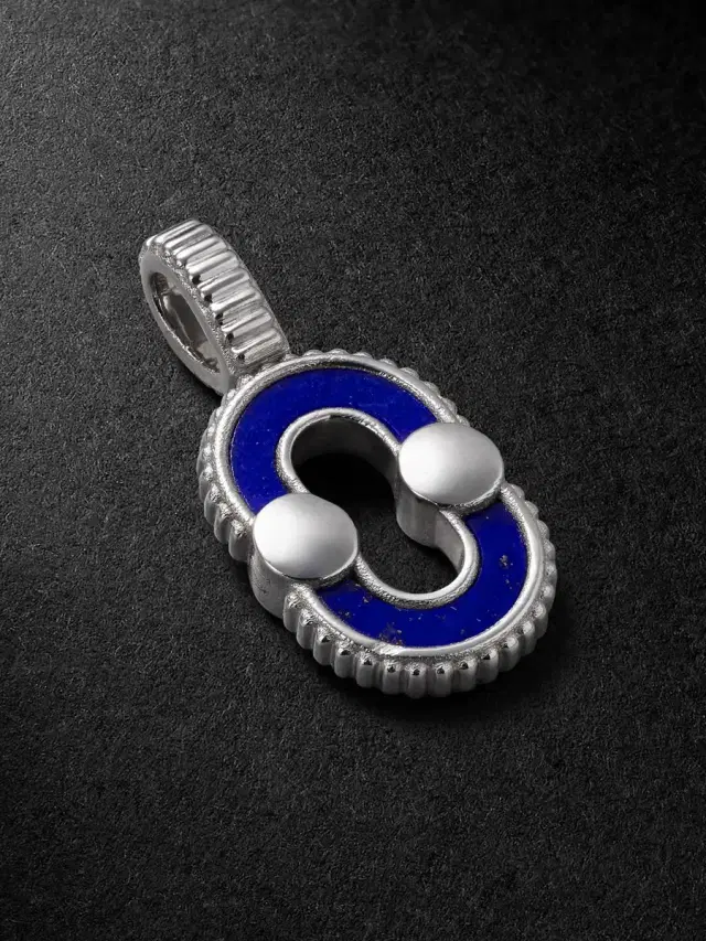 Magnetic 18-Karat White Gold, Lapis Lazuli and Turquoise Pendant - Men
