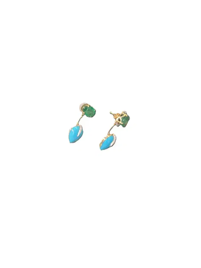 Wish Fine Jewelry 8.38ct Diamond Emerald Turquoise 18K Gold Day & Night Earrings