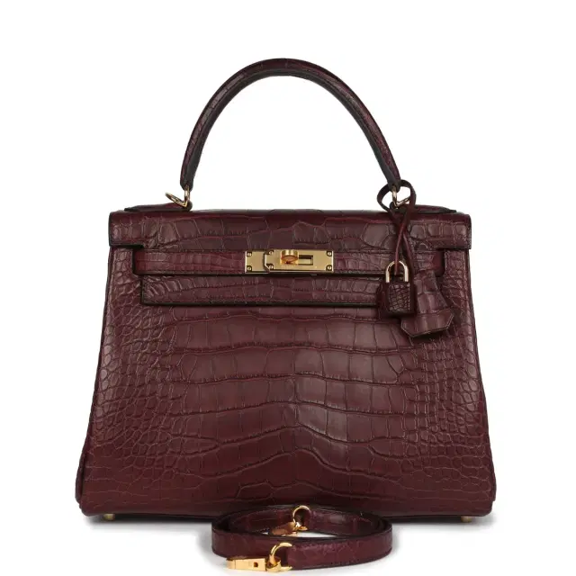 hermes Hermes Kelly Retourne 28 Bordeaux Matte Alligator Gold Hardware