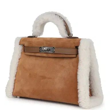 HERMÈS Hermes Teddy Kelly 20 Chamois Shearling and Swift Palladium Hardware | Thumbnail 3 HERMÈS Hermes Teddy Kelly 20 Chamois Shearling and Swift Palladium Hardware | Thumbnail 3