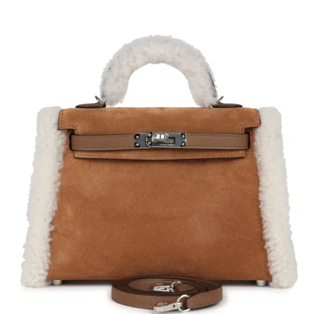 hermes Hermes Teddy Kelly 20 Chamois Shearling and Swift Palladium Hardware