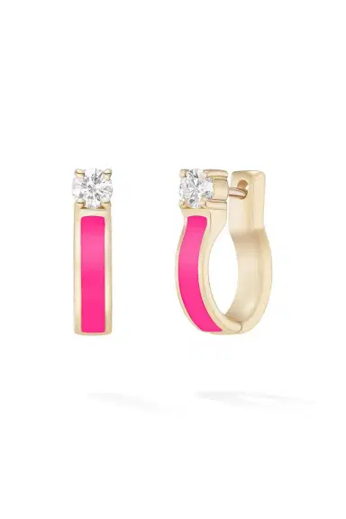 Melissa Kaye Neon Pink Small Diamond Honey Hoop Earrings | Thumbnail 1