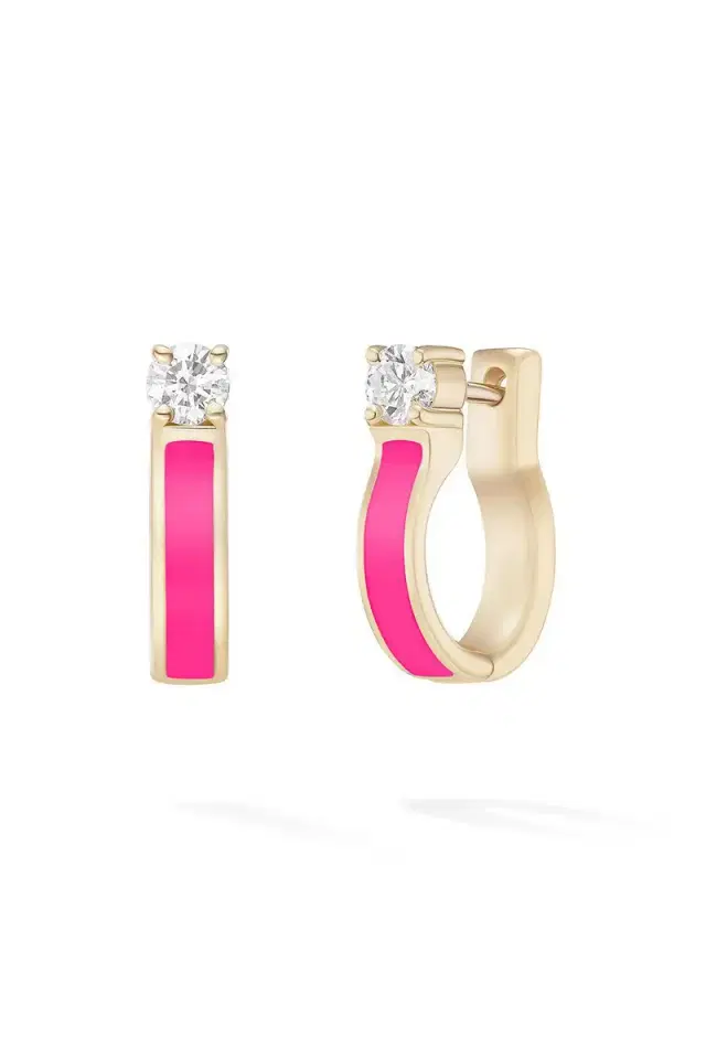 Melissa Kaye Neon Pink Small Diamond Honey Hoop Earrings