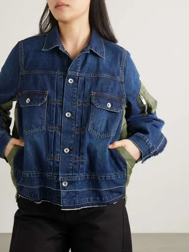 Sacai Paneled Distressed Denim And Shell Jacket | Thumbnail 3
