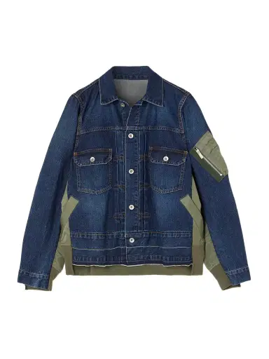 Sacai Paneled Distressed Denim And Shell Jacket | Thumbnail 1