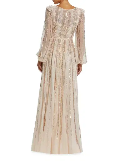 Mac Duggal Women's Striped Beaded Chiffon Boatneck Gown - Peach | Thumbnail 2