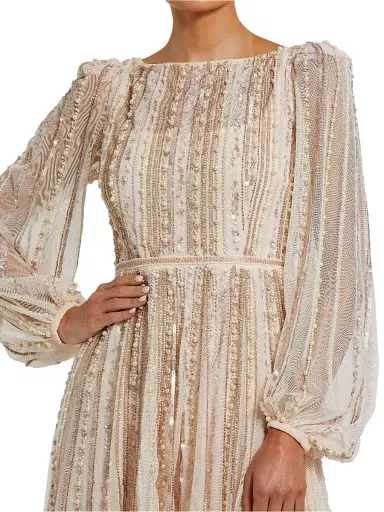 Mac Duggal Women's Striped Beaded Chiffon Boatneck Gown - Peach | Thumbnail 3