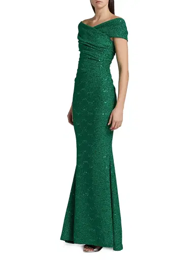 Talbot Runhof Women's Sequined Metallic Jersey Gown - Billiard | Thumbnail 4 Talbot Runhof Women's Sequined Metallic Jersey Gown - Billiard | Thumbnail 4