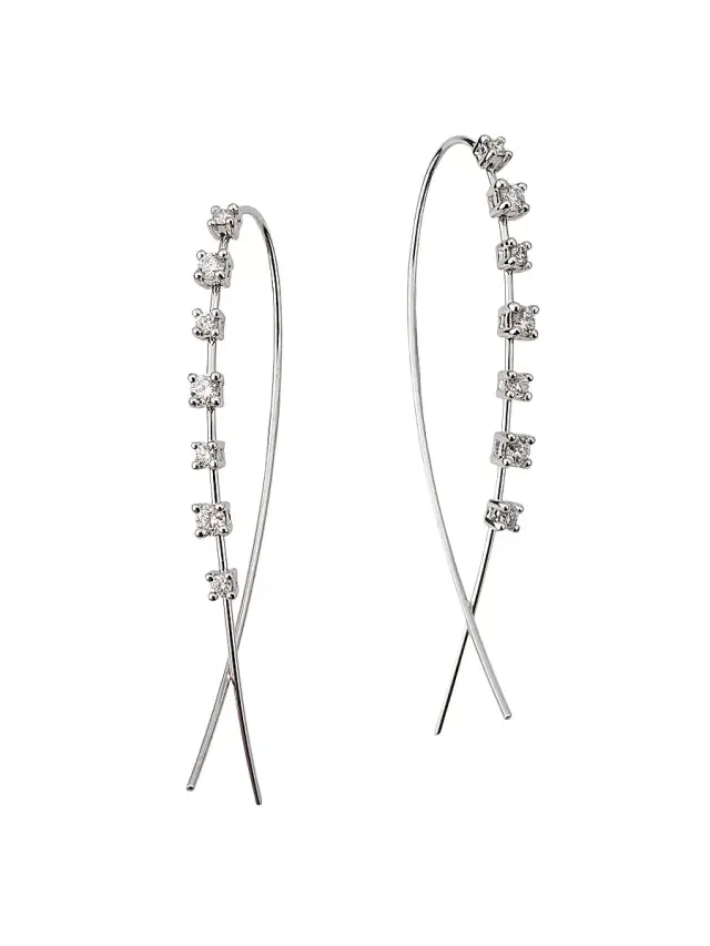 Women's 14K Gold & Diamond Narrow Upside Down Hoops - White Gold