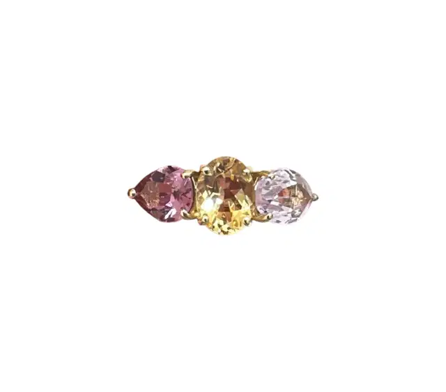 Wish Fine Jewelry Citrine Kunzite Pink Tourmaline 18K Gold Three Stones Earcuff