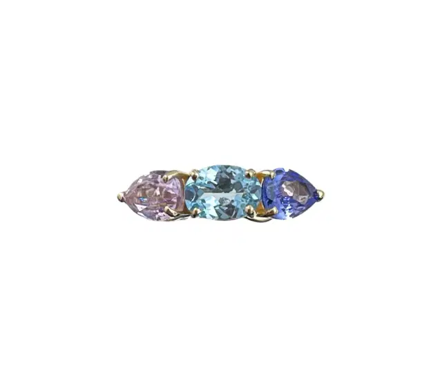 Wish Fine Jewelry Tanzanite Blue Topaz Kunzite 18K Gold Three Stones Earcuff