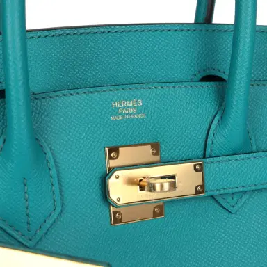 HERMÈS Pre-owned Hermes Birkin 30 Bleu Paon Epsom Gold Hardware | Thumbnail 7 HERMÈS Pre-owned Hermes Birkin 30 Bleu Paon Epsom Gold Hardware | Thumbnail 7