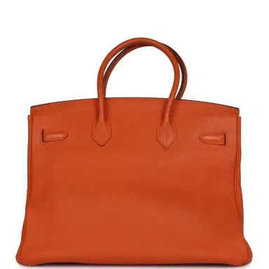HERMÈS Pre-owned Hermes Birkin 35 Orange Togo Palladium Hardware | Thumbnail 3