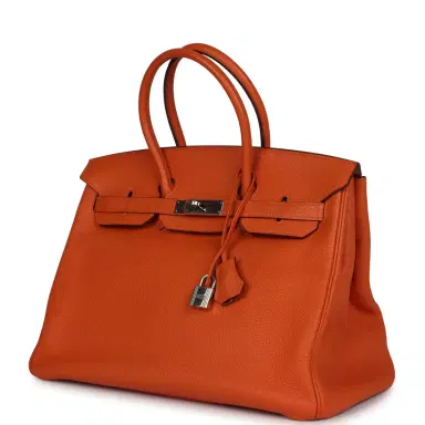 HERMÈS Pre-owned Hermes Birkin 35 Orange Togo Palladium Hardware | Thumbnail 5