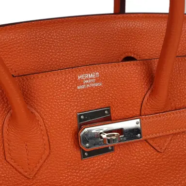 HERMÈS Pre-owned Hermes Birkin 35 Orange Togo Palladium Hardware | Thumbnail 7