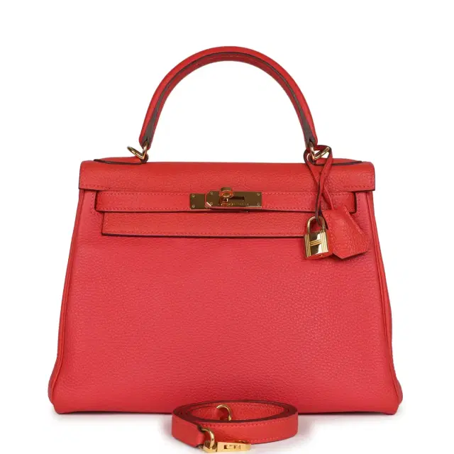 hermes Pre-owned Hermes Kelly Retourne 28 Rouge Pivoine Togo Gold Hardware