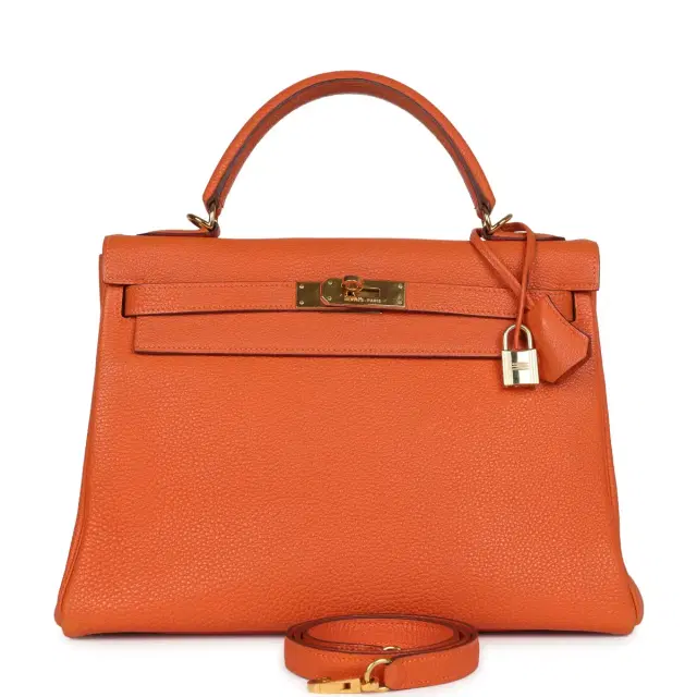hermes Vintage Hermes Kelly Retourne 32 Orange Togo Gold Hardware