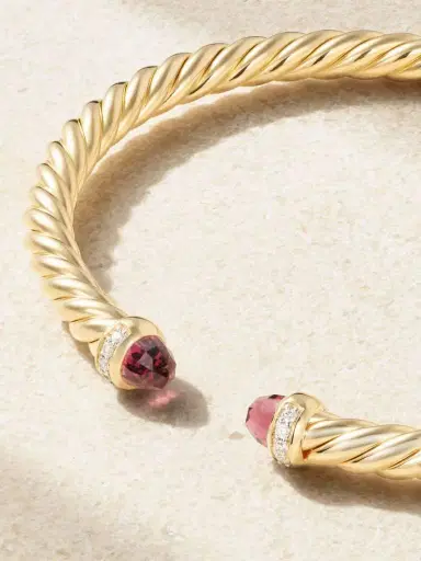 David Yurman Modern Cable 18-karat Gold, Garnet And Diamond Cuff | Thumbnail 3 David Yurman Modern Cable 18-karat Gold, Garnet And Diamond Cuff | Thumbnail 3