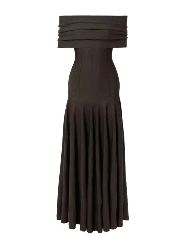 Ava Off-the-shoulder Pleated Wool-blend Maxi Dress