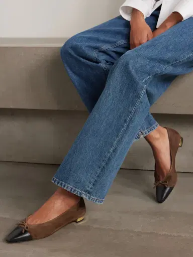 Aquazzura Gioia Bow-detailed Leather-trimmed Suede Ballet Flats | Thumbnail 2 Aquazzura Gioia Bow-detailed Leather-trimmed Suede Ballet Flats | Thumbnail 2