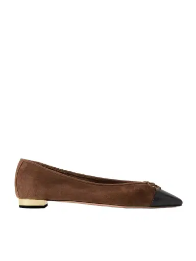 Aquazzura Gioia Bow-detailed Leather-trimmed Suede Ballet Flats | Thumbnail 1 Aquazzura Gioia Bow-detailed Leather-trimmed Suede Ballet Flats | Thumbnail 1