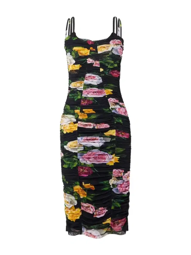 Paneled Ruched Floral-print Tulle Dress