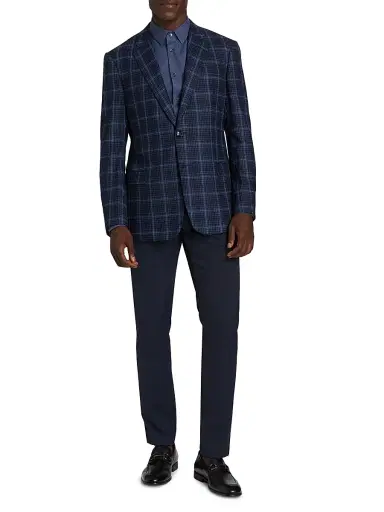 Giorgio Armani Men's Plaid Wool Single-Breasted Jacket - High Blue | Thumbnail 2