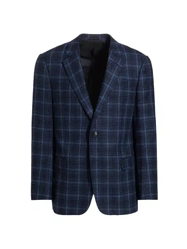Giorgio Armani Men's Plaid Wool Single-Breasted Jacket - High Blue | Thumbnail 1