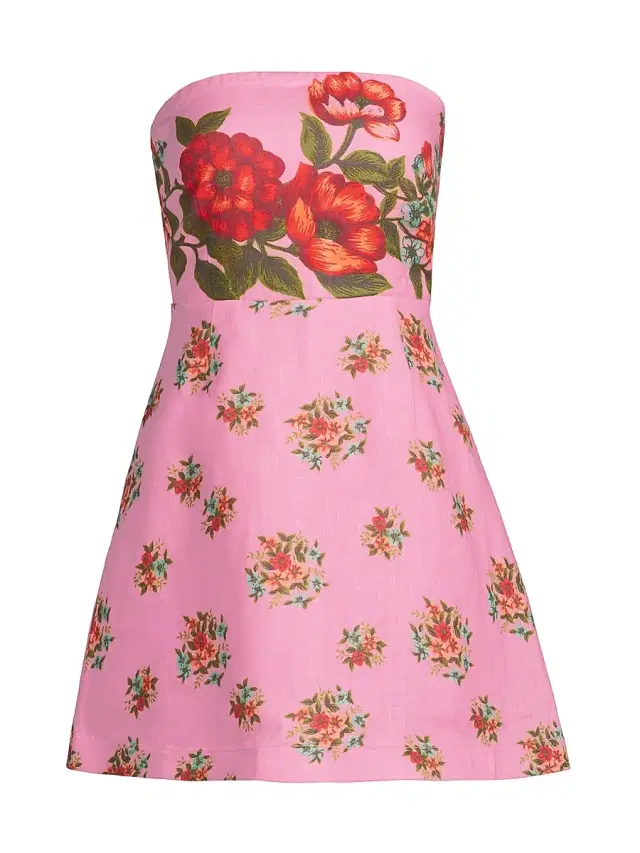 Aston Studio Women's Beatrix Floral Linen Strapless A-Line Minidress - Salmon Bouquet