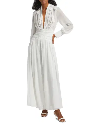 NICHOLAS Women's Jocelyn Deep Plunge Long-Sleeve Silk Gown | Thumbnail 2 NICHOLAS Women's Jocelyn Deep Plunge Long-Sleeve Silk Gown | Thumbnail 2