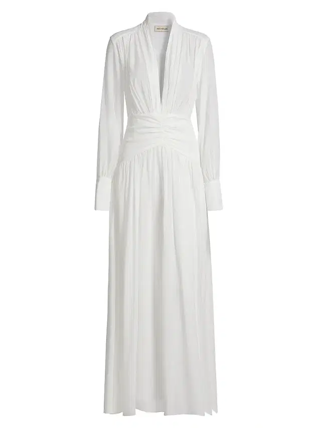 NICHOLAS Women's Jocelyn Deep Plunge Long-Sleeve Silk Gown