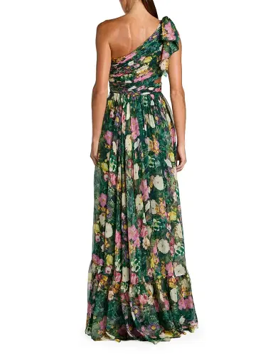 Mac Duggal Women's Floral Chiffon Cut-Out One-Shoulder Gown - Deep Green Multi | Thumbnail 2