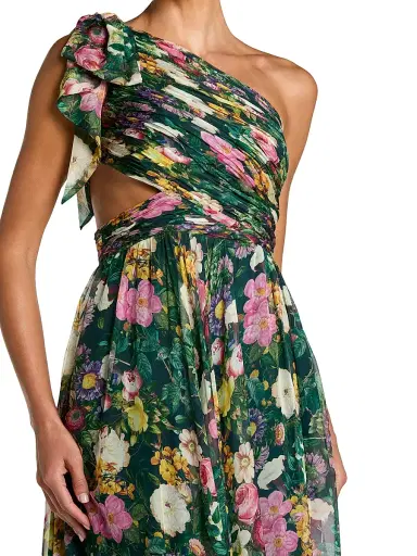 Mac Duggal Women's Floral Chiffon Cut-Out One-Shoulder Gown - Deep Green Multi | Thumbnail 3