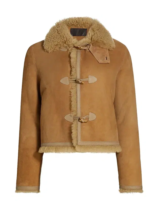Women's Benoite Shearling-Trimmed Suede Jacket - Camel
