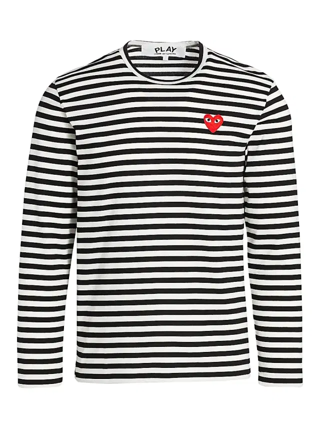 Men's Mini Heart Long-Sleeve Cotton Tee - Black White