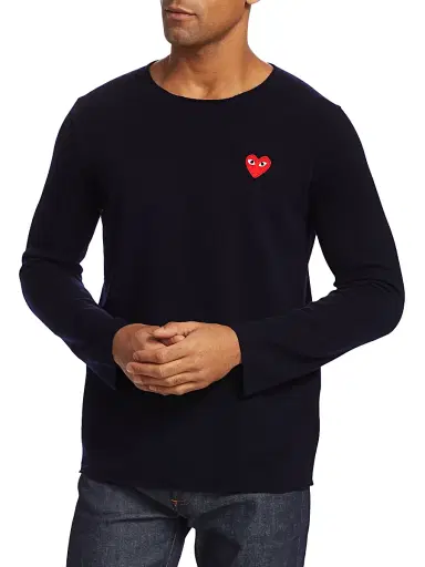 Comme des Garçons PLAY Men's Signature Wool Sweater - Navy - Size Medium | Thumbnail 3